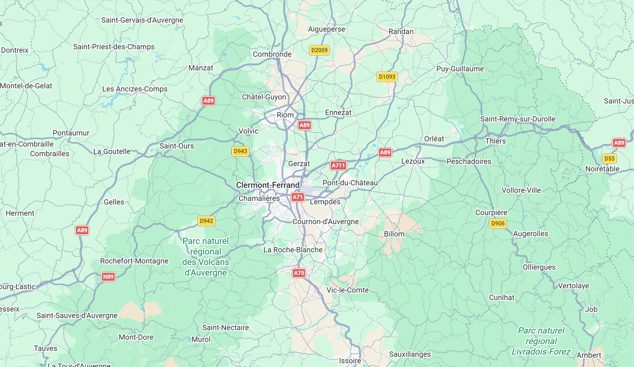 Zones desservies pour la mise à disposition de chauffeur autour de Clermont-Ferrand